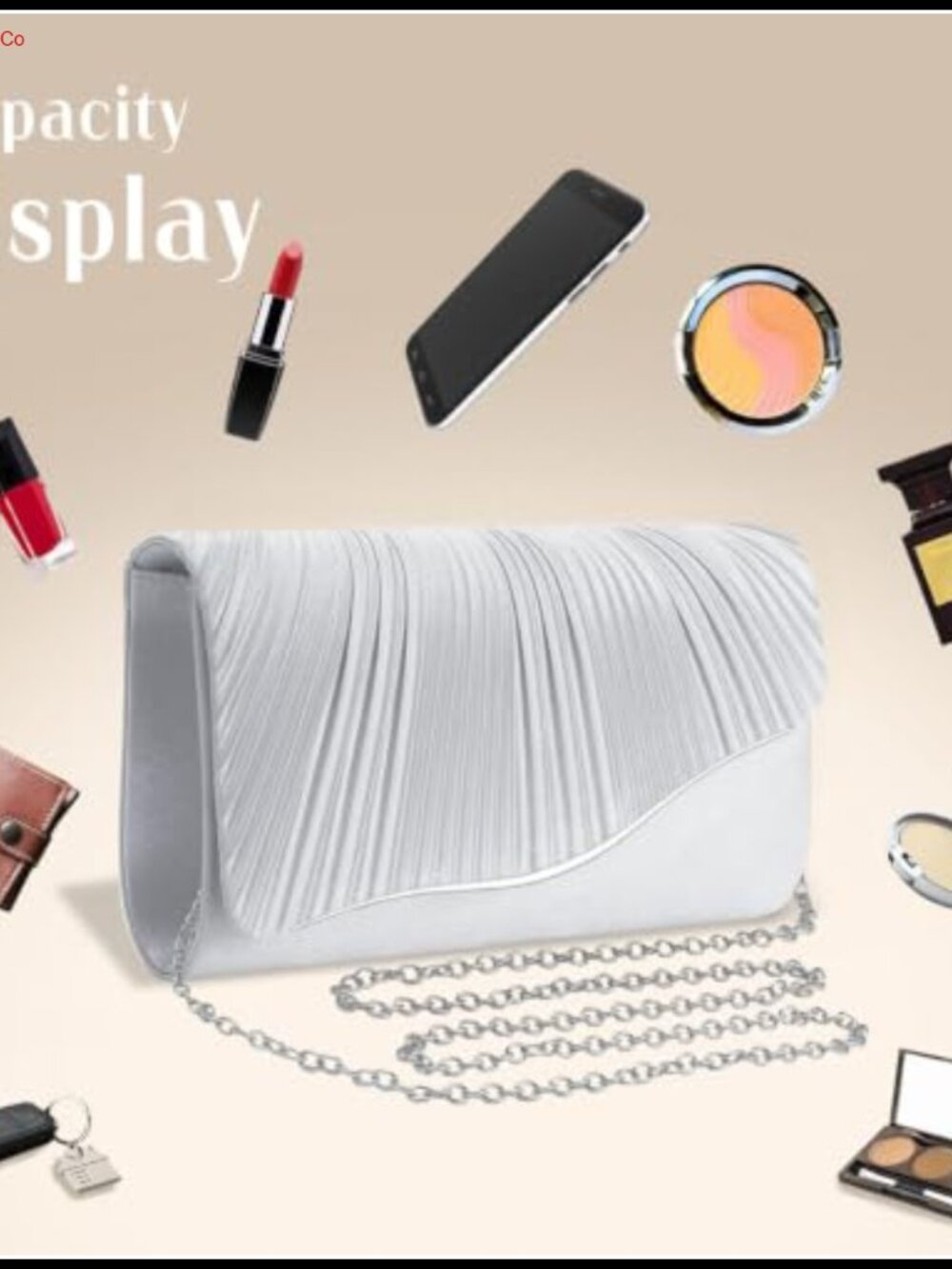 Satin Evening Clutch with Detachable Chain Strap Formal Purse for Wedding - Picture 3 of 6